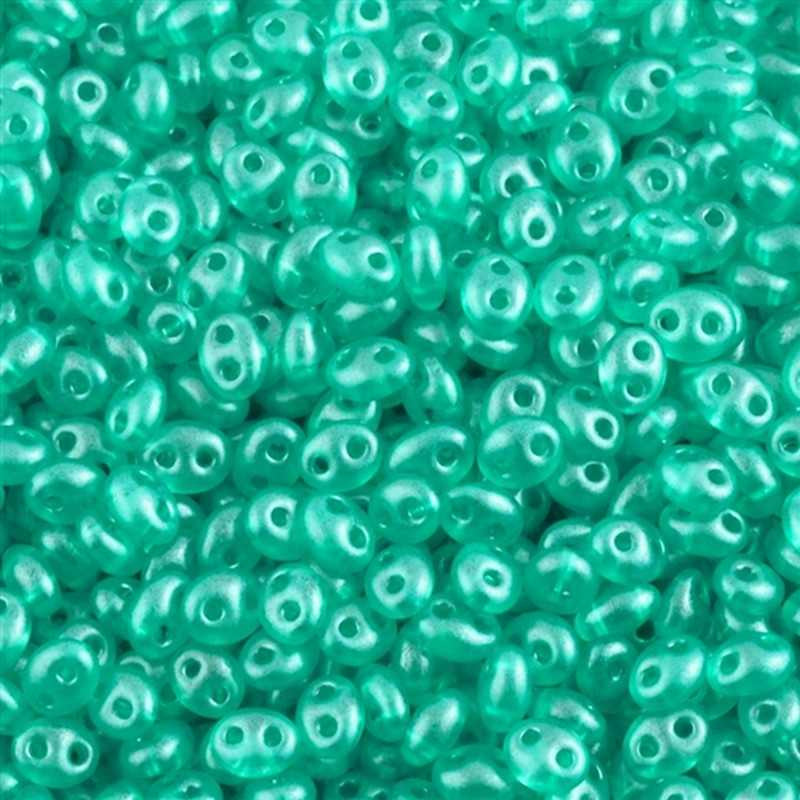 Seed Beads-2.5x5mm Twin Bead-235 Crystal Green Aqua Pearl-Czech-7 Grams