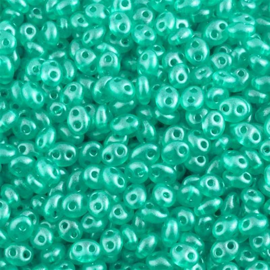 Seed Beads-2.5x5mm Twin Bead-235 Crystal Green Aqua Pearl-Czech-7 Grams