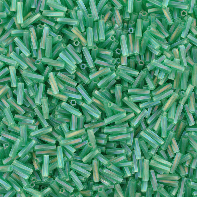 Seed Beads-2x6mm Twisted Bugle-179F Transparent Green AB-Miyuki-12 Grams
