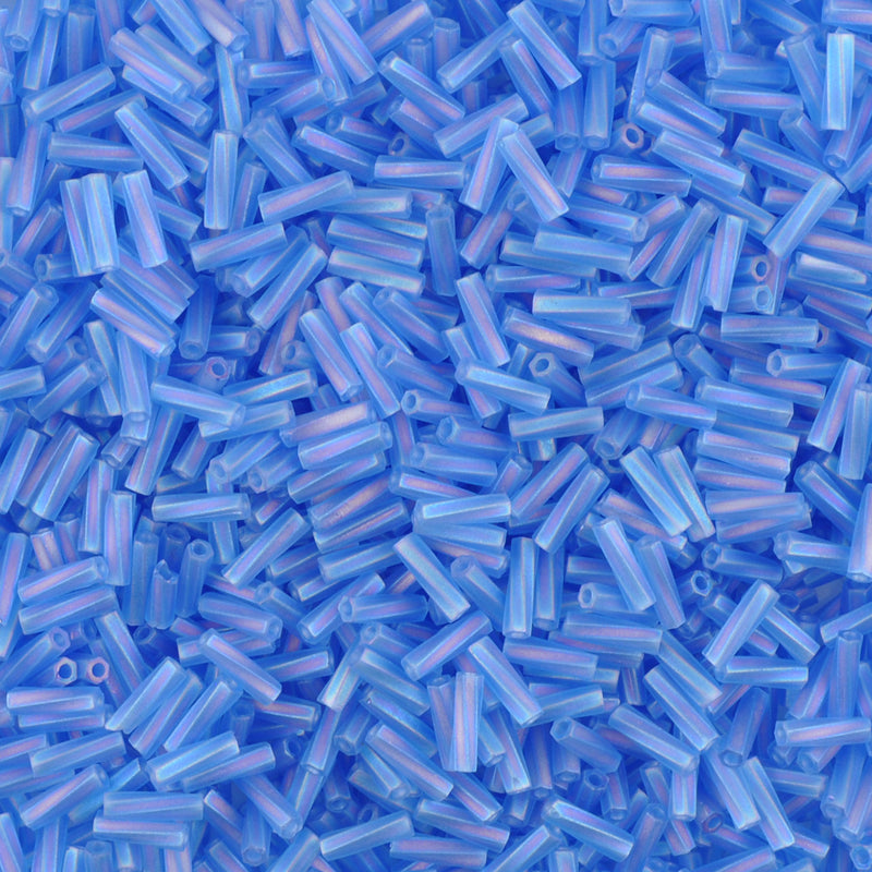 Seed Beads-2x6mm Twisted Bugle-261F Matte Transparent Sapphire AB-Miyuki-12 Grams