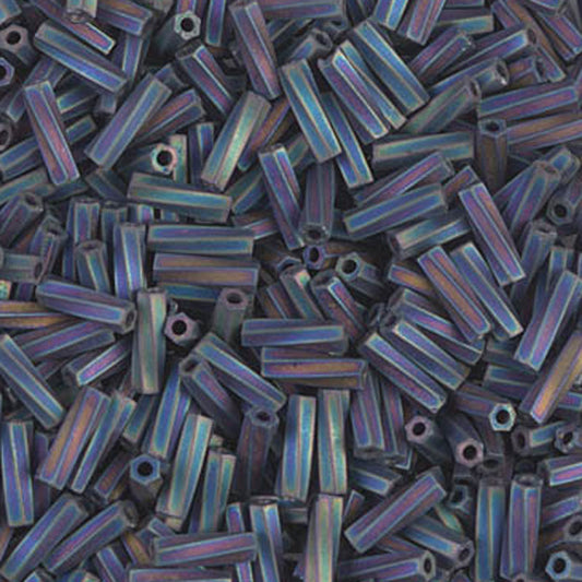 Seed Beads-2x6mm Twisted Bugle-401FR Matte Black AB