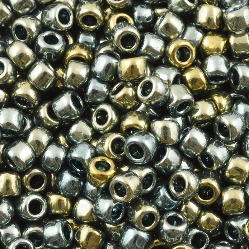 Seed Beads-3/0 Round-512 Galvanized Green Silver-Toho-7 Grams