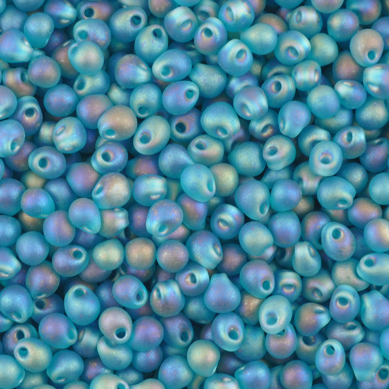 Seed Beads-3.4mm Drop-2405FR Matte Transparent Teal-Miyuki-7 Grams