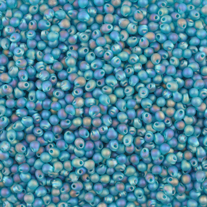 Miyuki 4mm Magatama Seed Bead Green Inside Color Lined Blue 23g Tube (31)