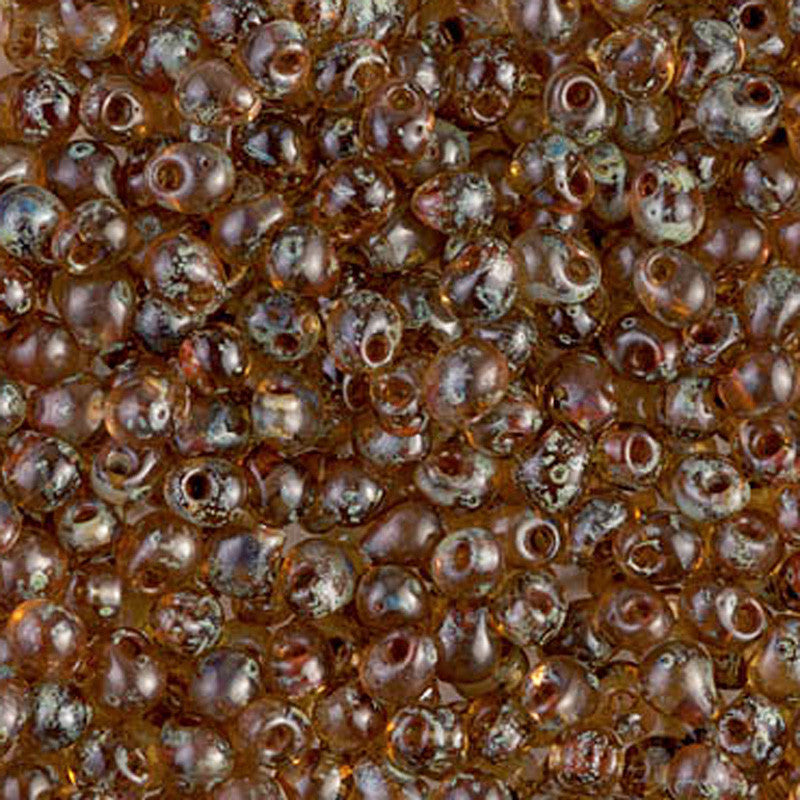 Seed Beads-3.4mm Drop-4505 Transparent Light Smoky Topaz Picasso