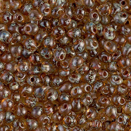 Seed Beads-3.4mm Drop-4505 Transparent Light Smoky Topaz Picasso