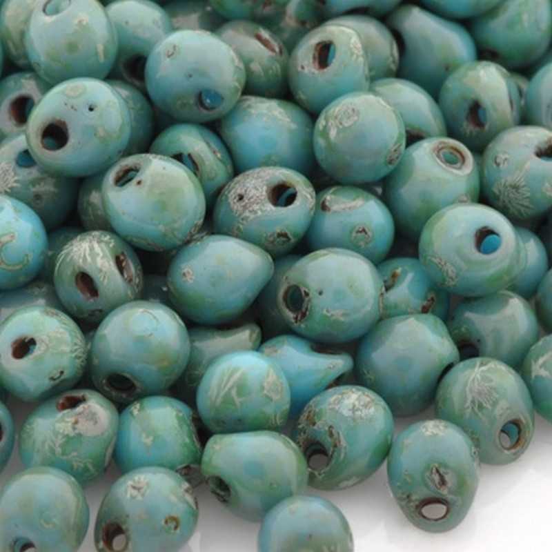 Seed Beads-3.4mm Drop-4514 Opaque Turquoise Blue Picasso-Miyuki-16 Grams