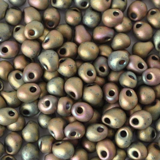 Seed Beads-3.4mm Drop-2035 Matte Metallic Khaki Iris-Miyuki-16 Grams