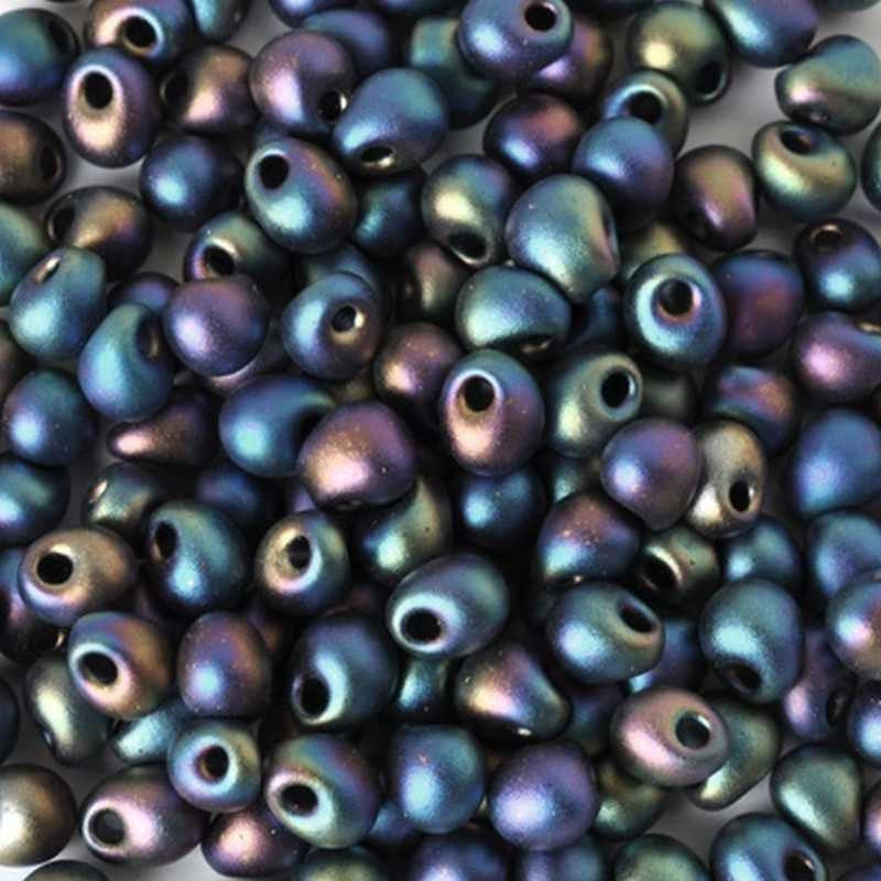 Seed Beads-3.4mm Drop-401FR Matte Black AB-Miyuki