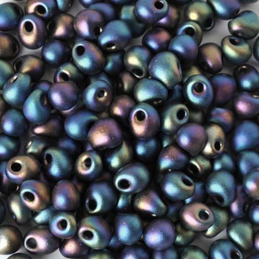 Seed Beads-3.4mm Drop-401FR Matte Black AB-Miyuki