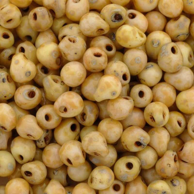 Seed Beads-3.4mm Drop-4512 Opaque Yellow Picasso-Miyuki-16 Grams
