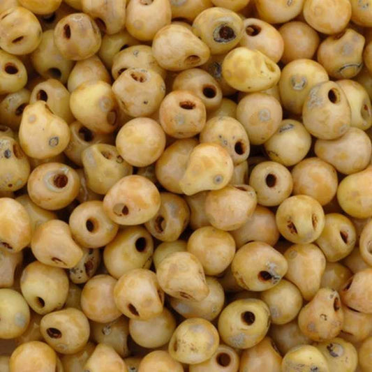 Seed Beads-3.4mm Drop-4512 Opaque Yellow Picasso-Miyuki-16 Grams