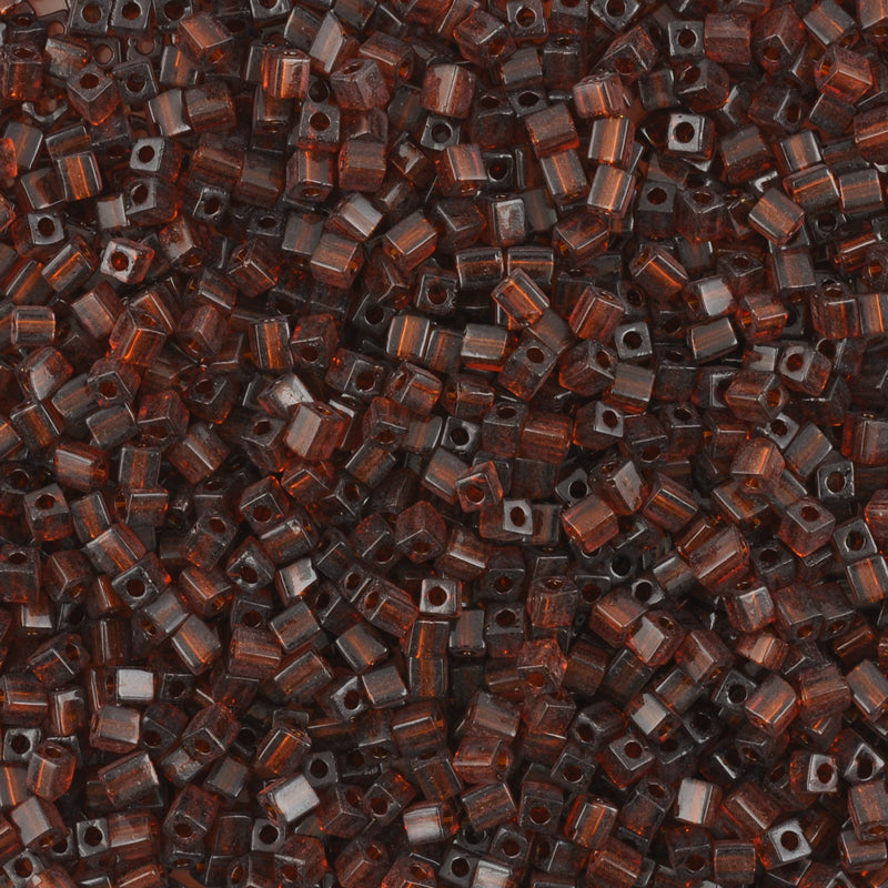 Seed Beads-3mm Cube-134 Transparent Dark Topaz-Miyuki-7 Grams