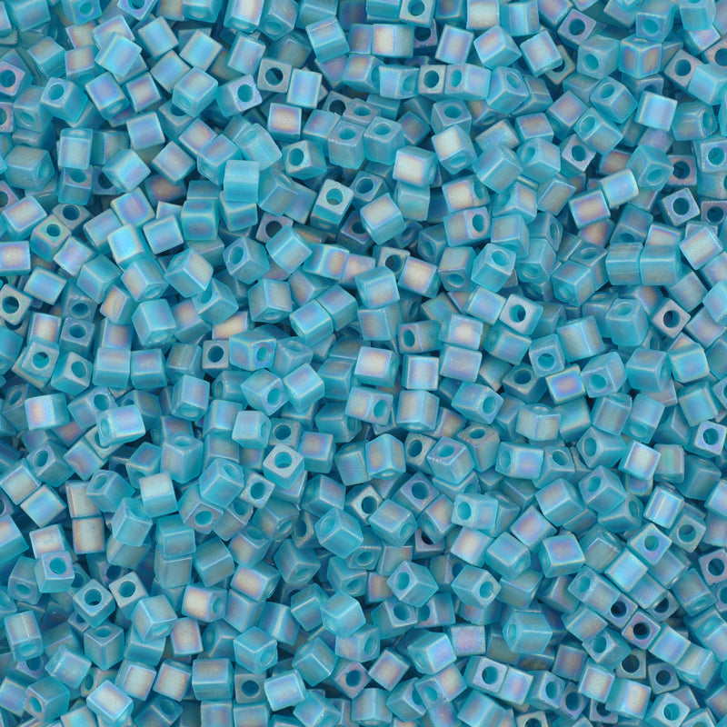 Seed Beads-3mm Cube-2405FR Matte Transparent Teal AB-Miyuki-7 Grams