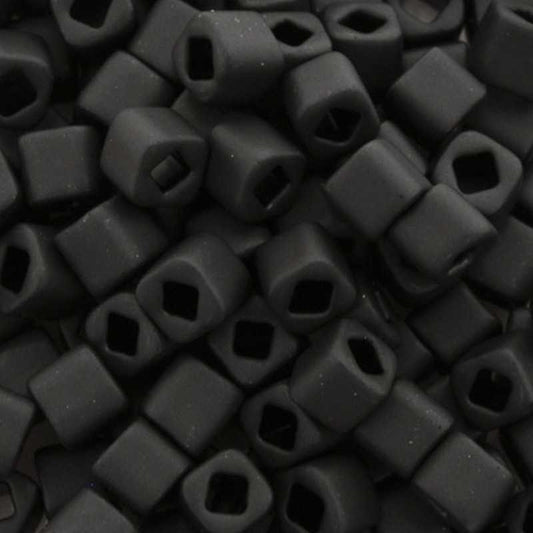 Seed Beads-3mm Cube-49F Opaque Frosted Jet-Toho