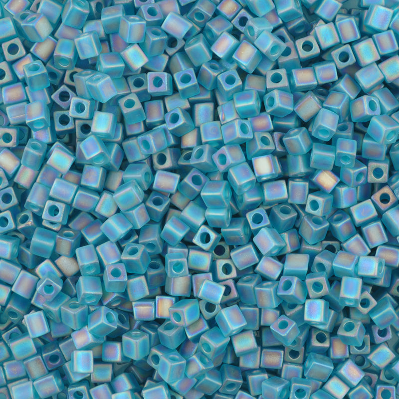 Seed Beads-4mm Cube-2405FR Matte Transparent Teal AB-Miyuki-7 Grams
