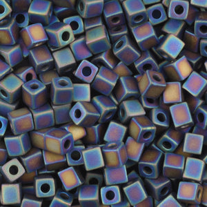 Seed Beads-4mm Cube-401FR Matte Black AB-Miyuki-7 Grams