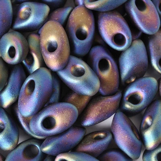 Seed Beads-4x7mm Magatama-401FR Matte Black AB-Miyuki-16 Grams