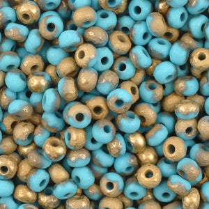 Seed Beads-5/0 Rocailles-5 Turquoise Blue Etched Amber-Czech-7 Grams
