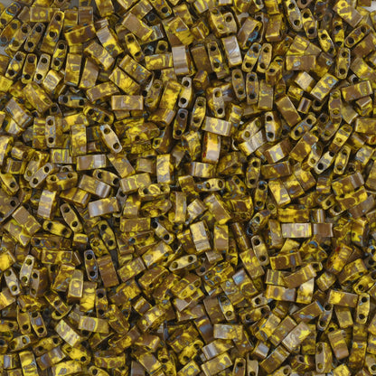 Seed Beads-5mm 1/2 Cut Tila-4519 Opaque Yellow Picasso-Miyuki-7 Grams
