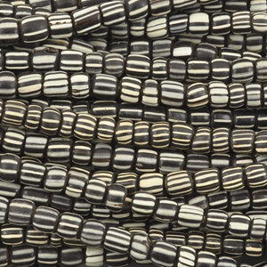 Seed Beads-5mm Handmade Glass-Indonesia-Black and White Stripe
