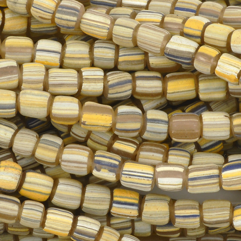 Seed Beads-5mm Handmade Glass-Indonesia-Canary Stripe