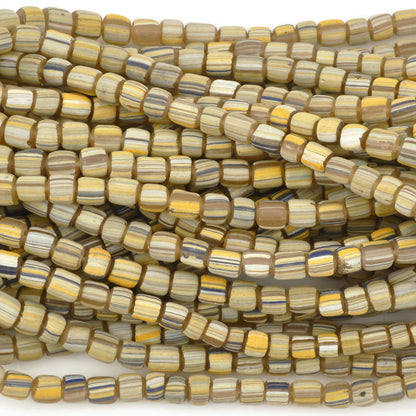 Seed Beads-5mm Handmade Glass-Indonesia-Canary Stripe