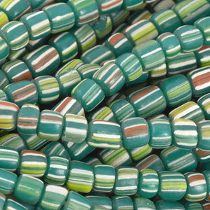 Finished Jewelry-5mm Handmade Glass Choker-Indonesia-Teal Green Stripe-Quantity 1