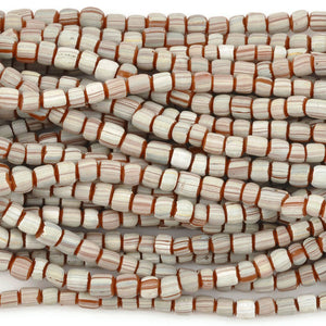 Seed Beads-5mm Handmade Glass-Indonesia-Terra Cotta White Stripe