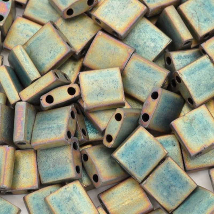 Miyuki Tila Half Cut Seed Beads - Matte Metallic Blugreen Iris, 5mm Two-Hole Beads For Jewelry Making