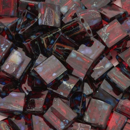 Seed Beads-5mm Tila-4504 Transparent Ruby Picasso-Miyuki-7 Grams