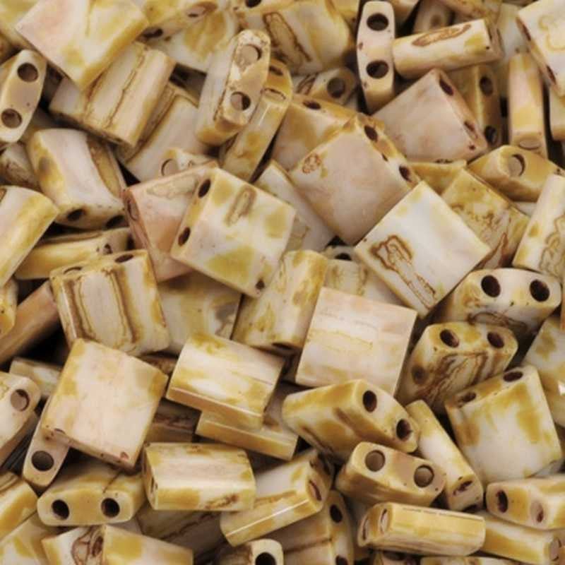 Seed Beads-5mm Tila-4512 Canary Yellow Matte Picasso-Miyuki