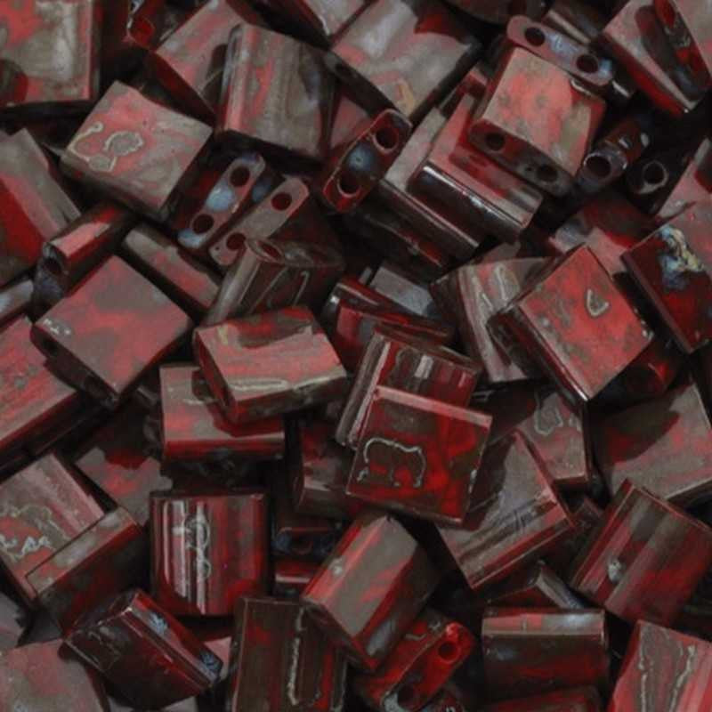 Seed Beads-5mm Tila-4521 Opaque Red Picasso-Miyuki-7 Grams