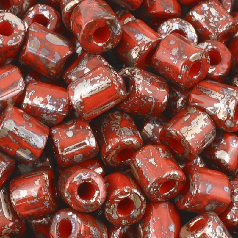 Seed Beads-5mm Tube-200 Red Picasso-Czech
