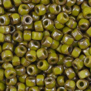 Seed Beads-6/0 Matubo-3 Cut-51 Opaque Green Rembrandt-Czech-7 Grams