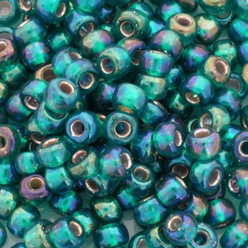 Seed Beads-11/0 Round-1017 Silver Lined Emerald AB-Miyuki-16 Grams