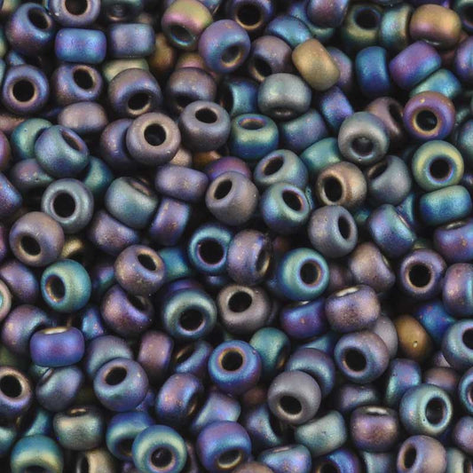 Seed Beads-6/0 Round-401FR Matte Black AB-Miyuki-16 Grams