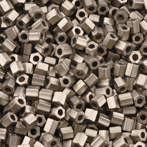 Seed Beads-8/0 Hexagon-190F Matte Nickel Plated-Miyuki-7 Grams