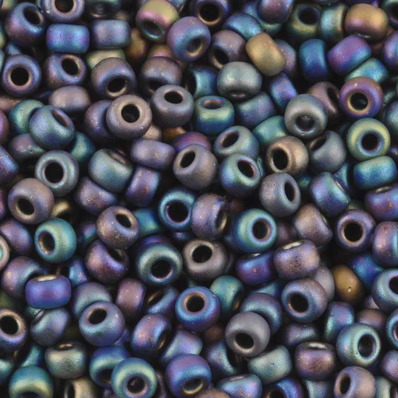 Seed Beads-8/0 Round-401FR Matte Black AB-Miyuki-16 Grams