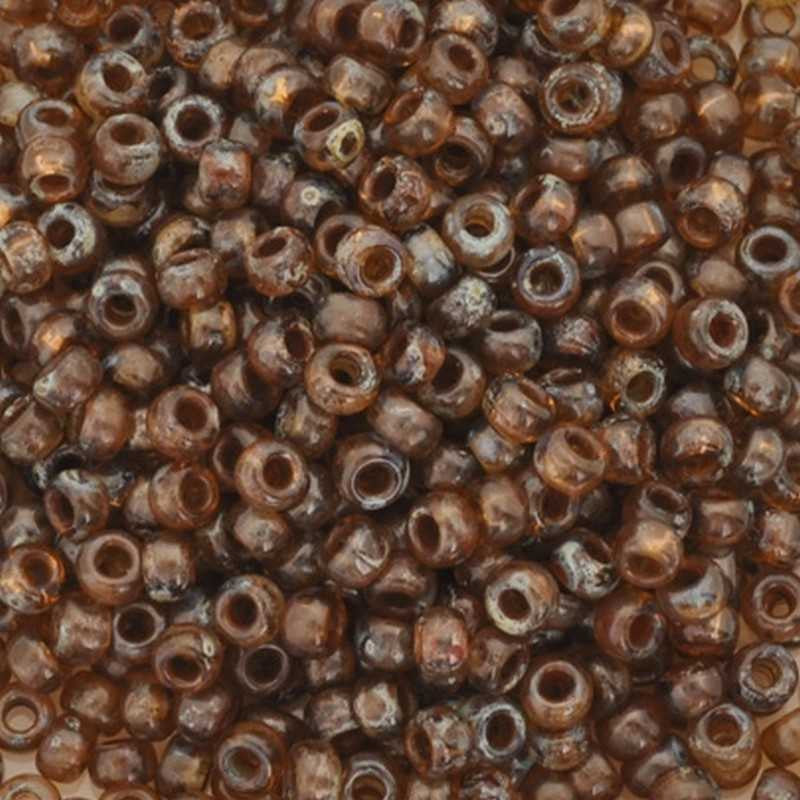 Seed Beads-8/0 Round-4505 Light Transparent Smoky Topaz Picasso-Miyuki-16 Grams