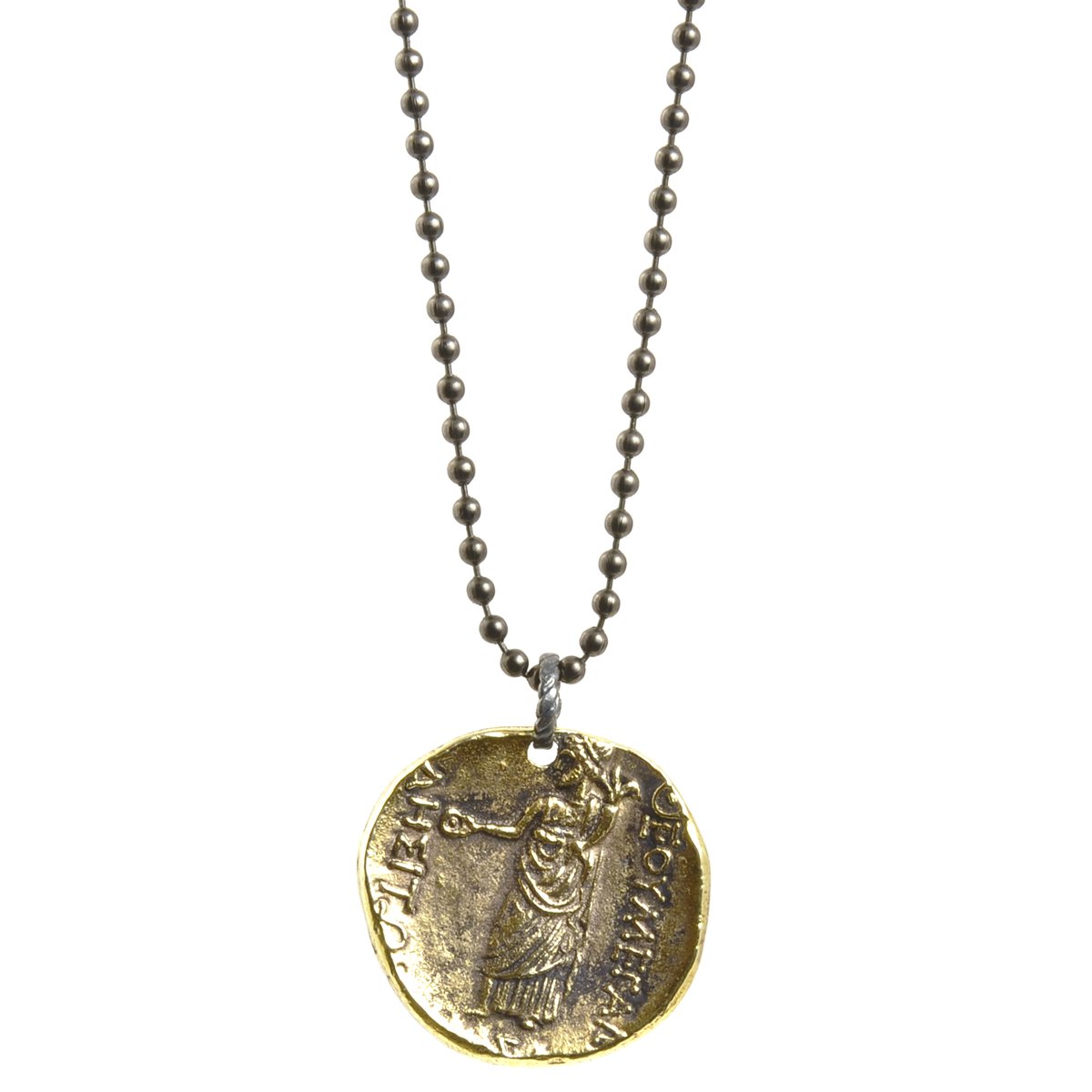 Finished Jewelry-Simple-Antique Gold Greek Coin Ball Chain Necklace
