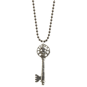 Finished Jewelry-Skeleton Key-Antique Pewter Pendant-Ball Chain Necklace