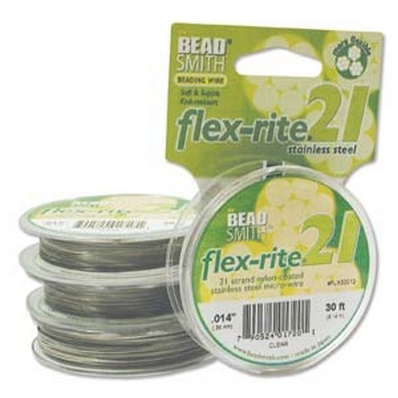 Beadsmith Flex-Rite Beading Wire, 21 Strand .018 Thick, 30 ft Spool, Clear