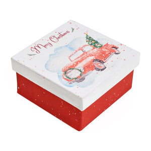 Gift Boxes-Merry Christmas Pickup With Tree-Paper Mache-Square-X-Small-Quantity 1