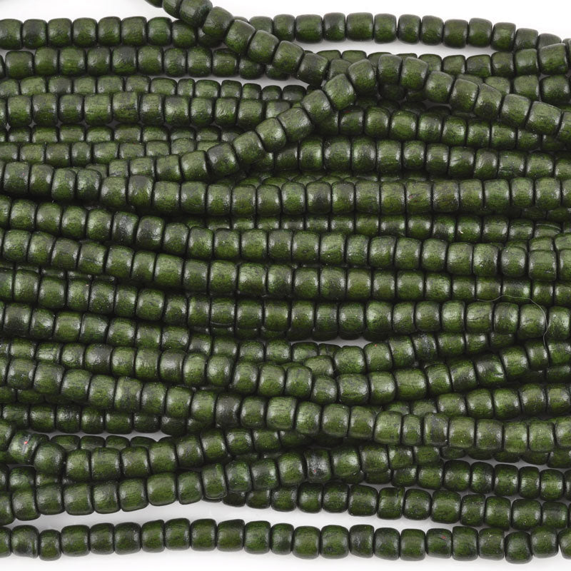 Wood-4x5mm Pucalet Tube Bead-Dark Forest Green