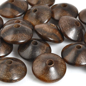 Wood Beads Wholesale-16x8mm Ebony Saucer-Loose Beads-Quantity 5